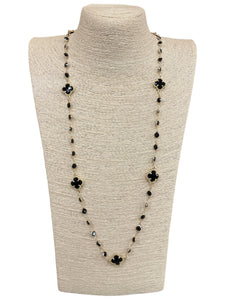 Black/Gold Long Crystal Clover Necklace