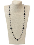 Black/Silver Long Crystal Clover Necklace