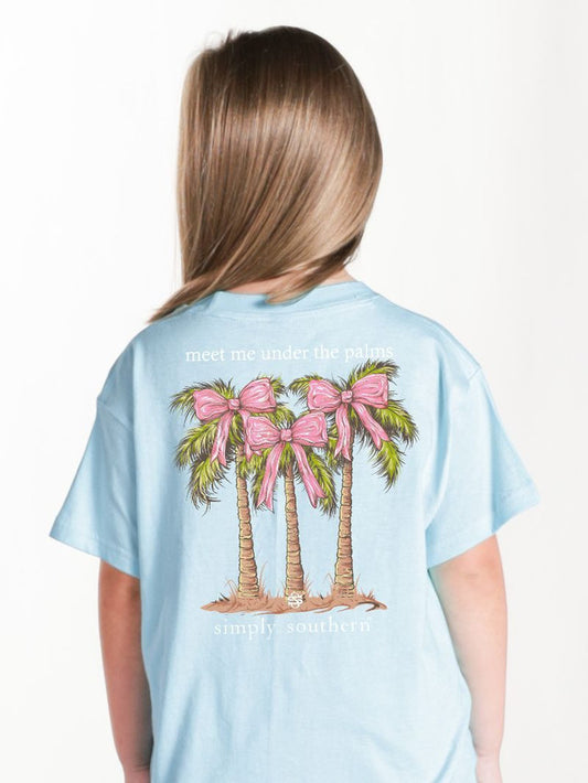Youth Simply Southern Palm tree pink bow