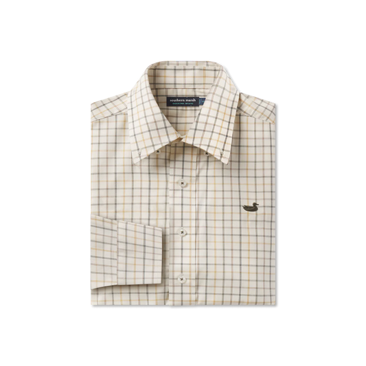 Southern Marsh Youth Oatmeal & Stone Brown Chateau Windowpane Dress Shirt