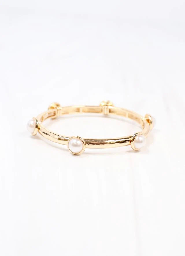 Caroline Hill Mona Pearl Stretch Bracelet GOLD