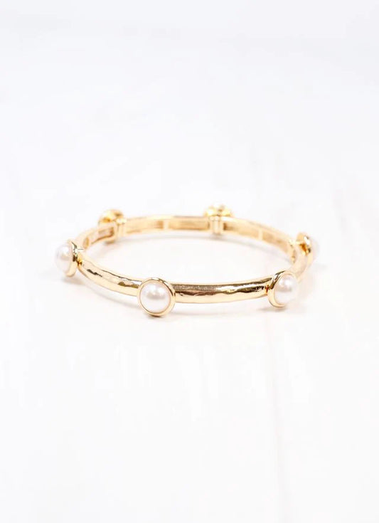 Caroline Hill Mona Pearl Stretch Bracelet GOLD