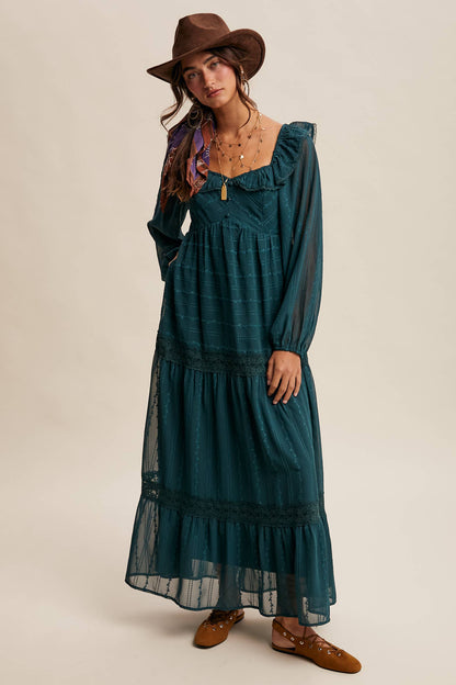 Diane Ruffle Trim Tiered Maxi Dress