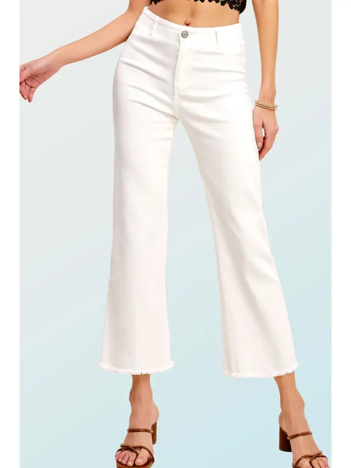 White Soft Washed Stretchy High Waisted Flare Pants