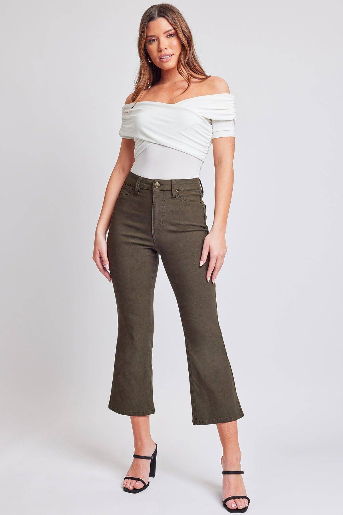 Hyperstretch Cropped Kick Flare Leg Pants Dark olive