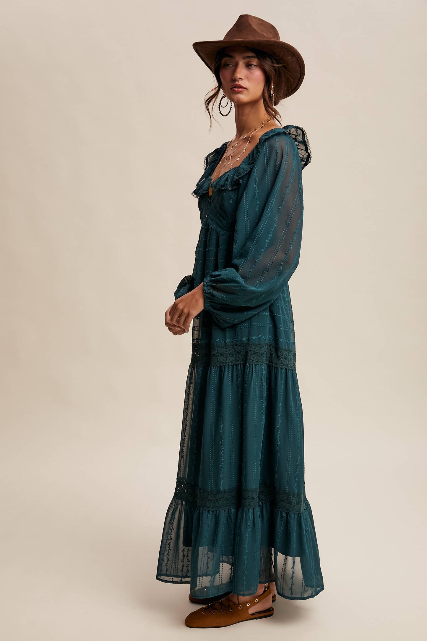 Diane Ruffle Trim Tiered Maxi Dress