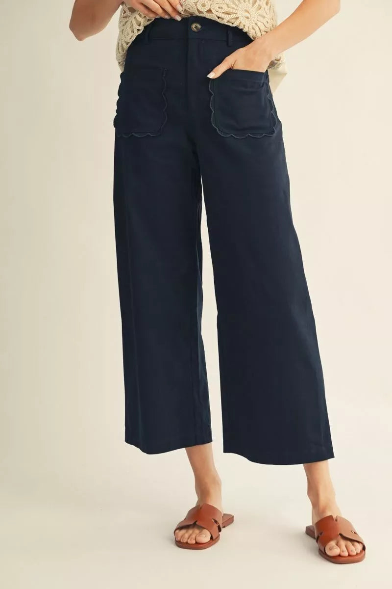 The Liza Navy scalloped pants