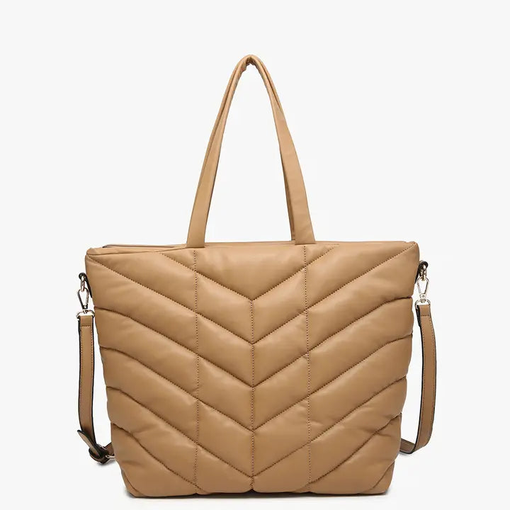 Jen&Co. Sand Brinley Quilted Chevron Tote