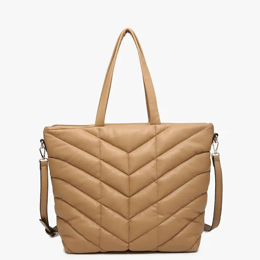 Jen&Co. Sand Brinley Quilted Chevron Tote