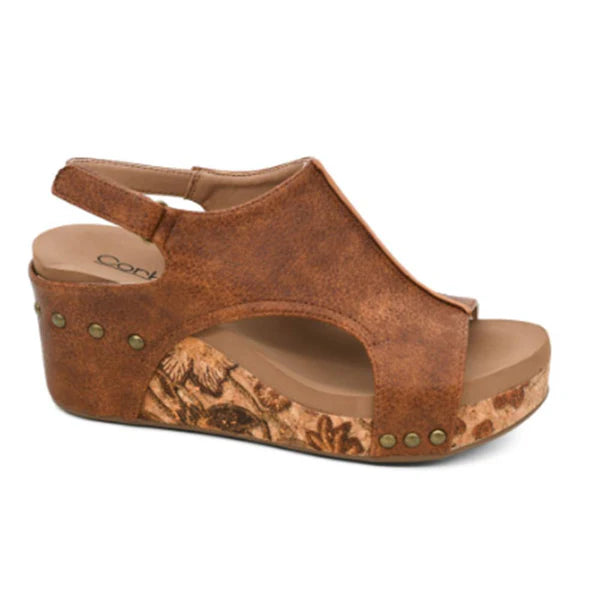 Corkys Carley Wedge Sandal in Cognac Tumbled