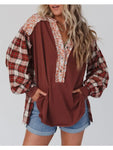 Floral Plaid Patchwork Raw Edge Top