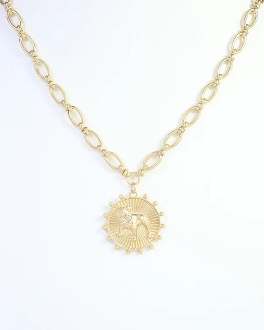 Carmen Coin Necklace Standing Dog Worn Gold
