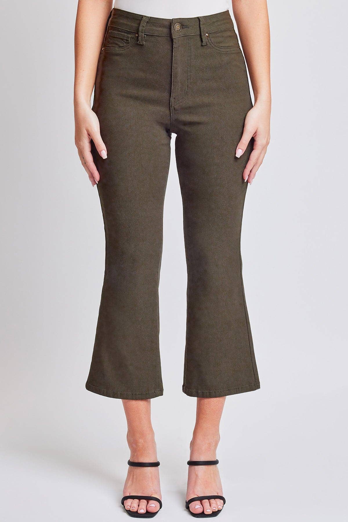 Hyperstretch Cropped Kick Flare Leg Pants Dark olive