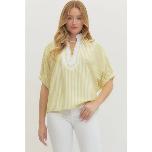 Yellow Stripe Dollman Sleeve Blouse