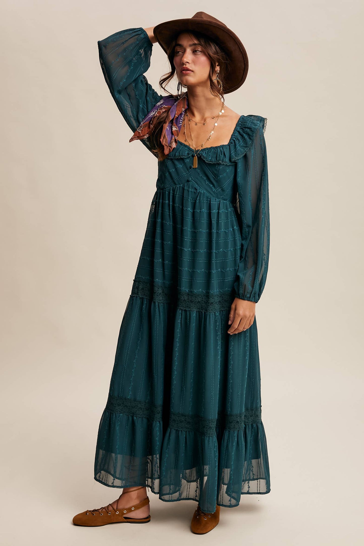 Diane Ruffle Trim Tiered Maxi Dress