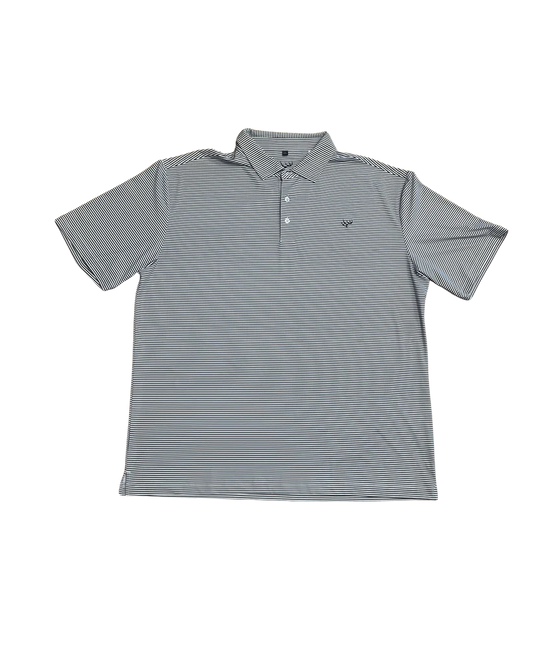 Hunt to Harvest Grey and White Stripped Performance Polo