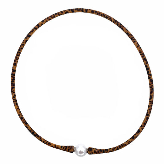 SILICONE NECKLACE LEOPARD WITH WHITE PEARL
