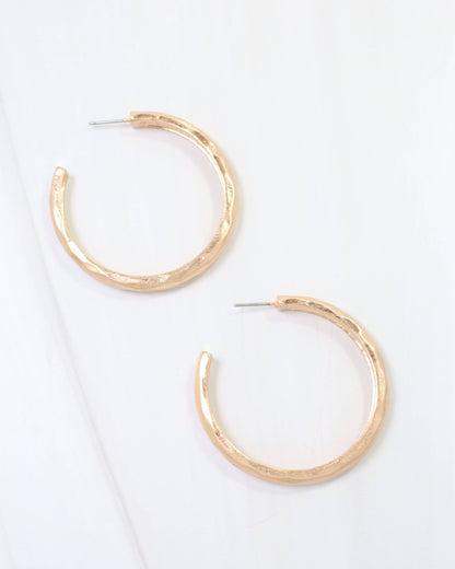 Hyde Park Hammered Hoop Earring Worn Gold: Default
