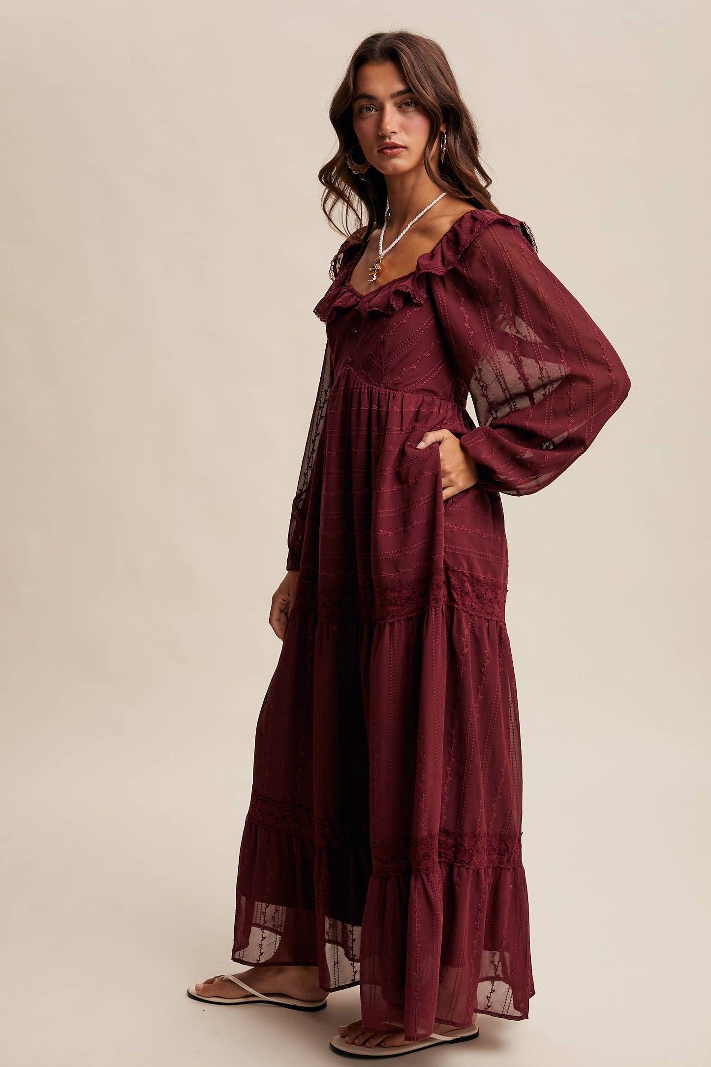 Diane Ruffle Trim Tiered Maxi Dress