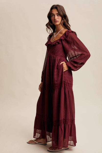Diane Ruffle Trim Tiered Maxi Dress