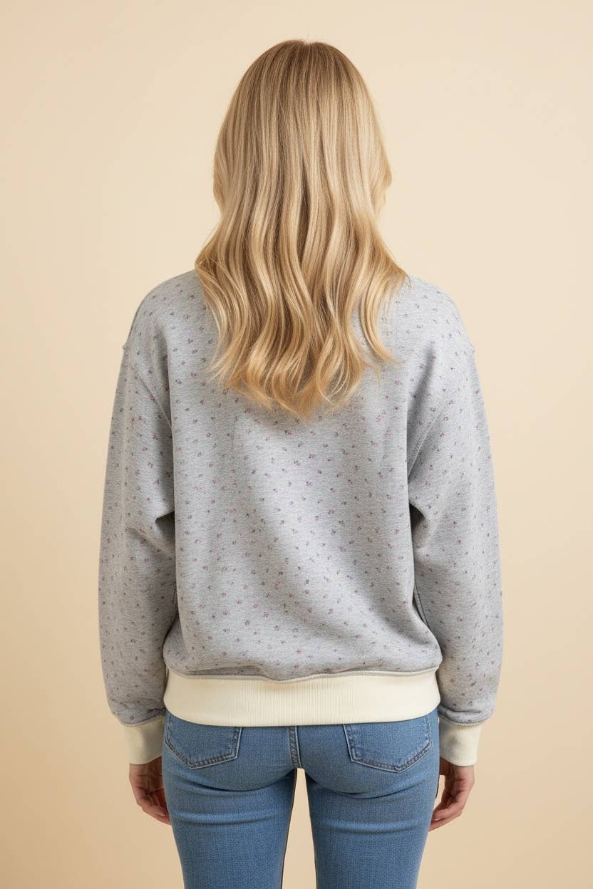Ditsy Floral Mock Neck Pullover - Cream