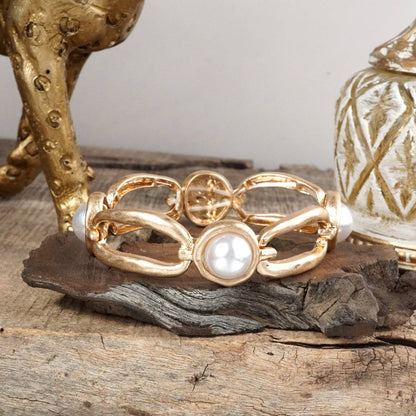 Luminous Muse – Stretchy Bangle with Pearls in Worn Gold
