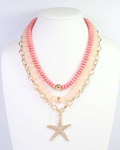 Sanibell Layered Starfish Necklace Pink: Default
