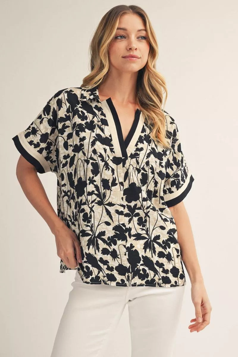 The Layla Black Floral Contrast Blouse