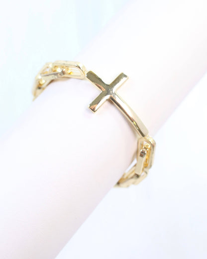 Amelia Link and Large Cross Stretch Bracelet Gold