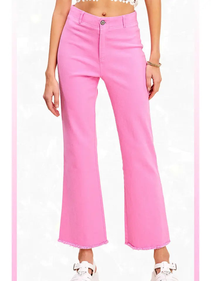 Candy Pink Soft Washed Stretchy High Waisted Flare Pants