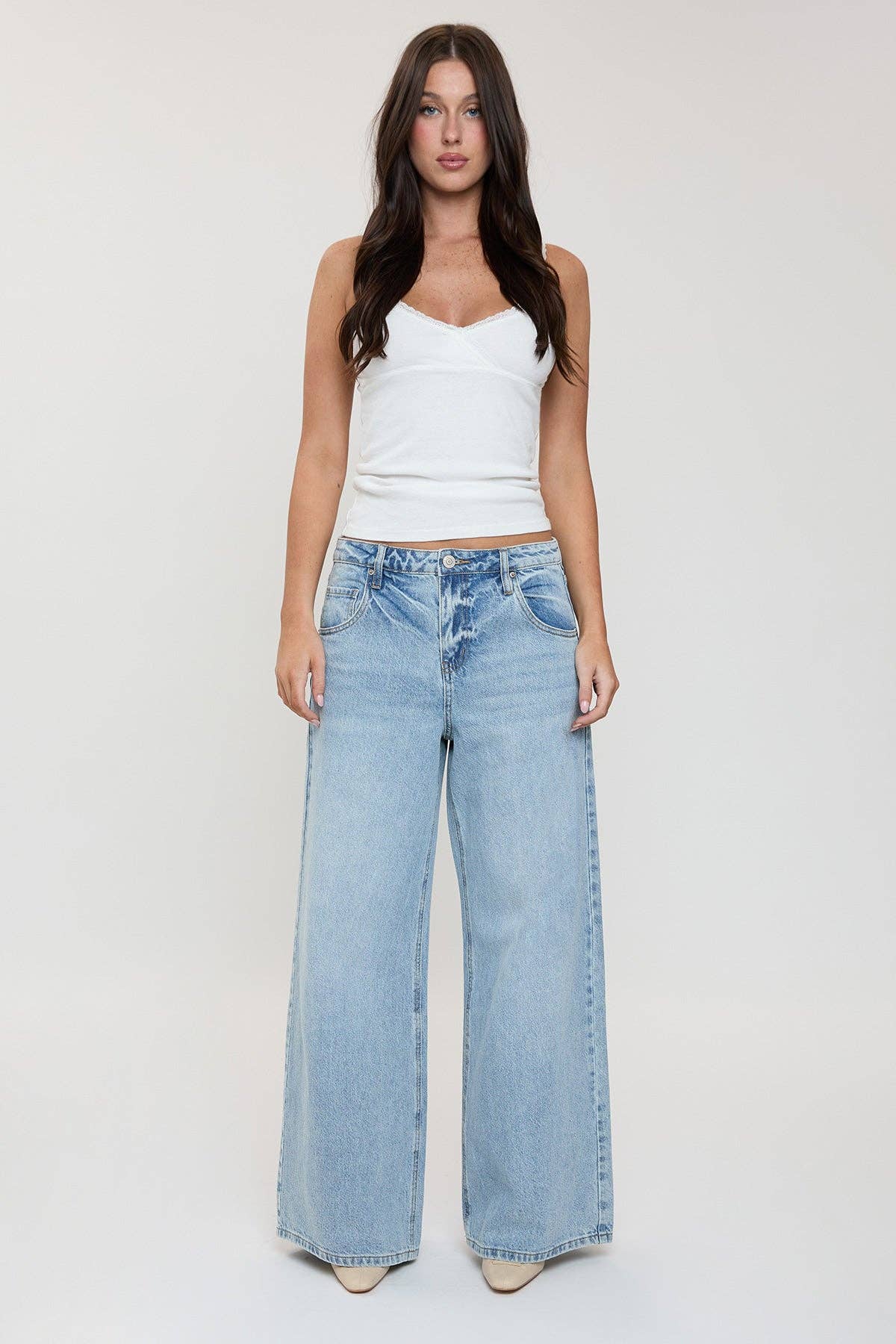 Billie Mid Rise Wide Leg Baggy Jeans-Light blue