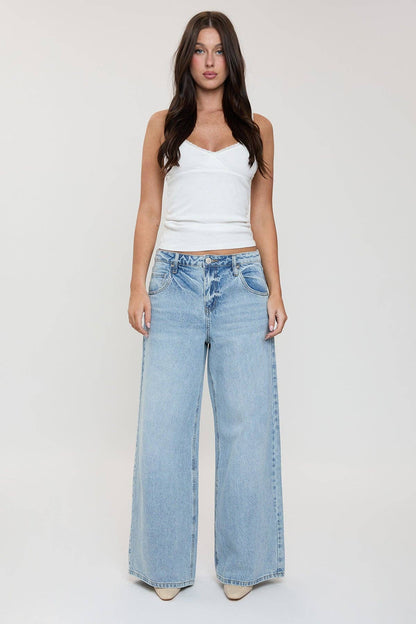 Billie Mid Rise Wide Leg Baggy Jeans-Light blue