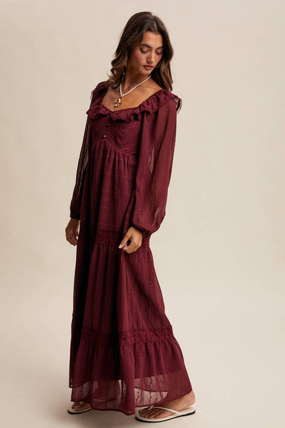 Diane Ruffle Trim Tiered Maxi Dress