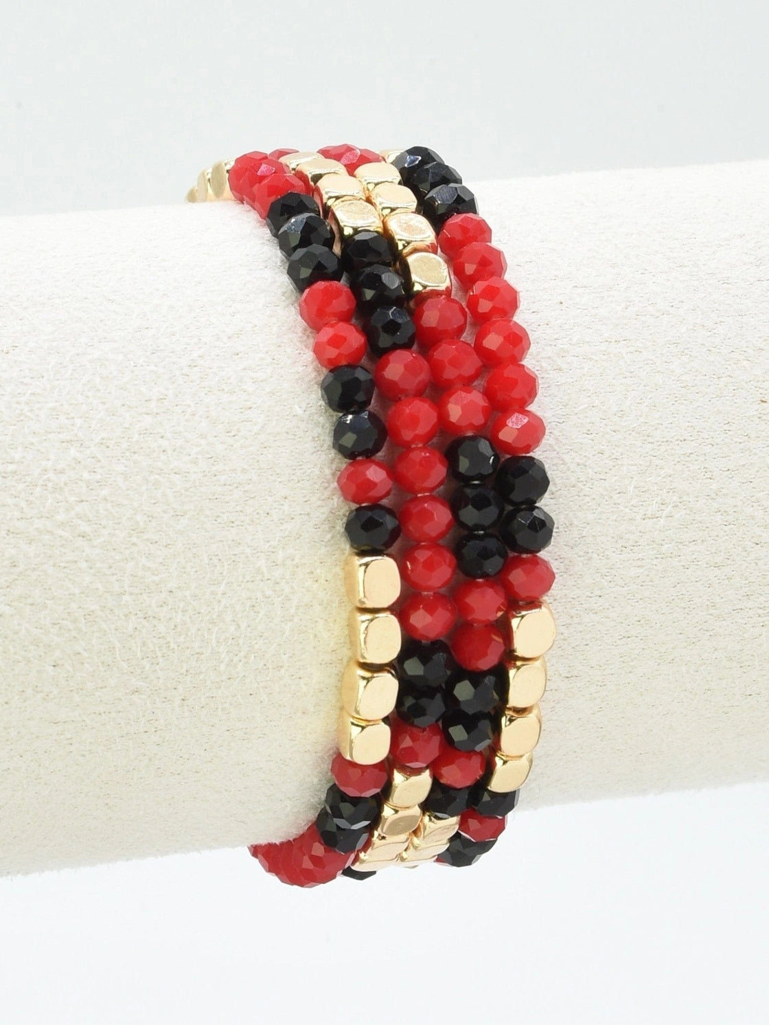 4 Piece Glass Metal Bead Stretch Bracelet Set