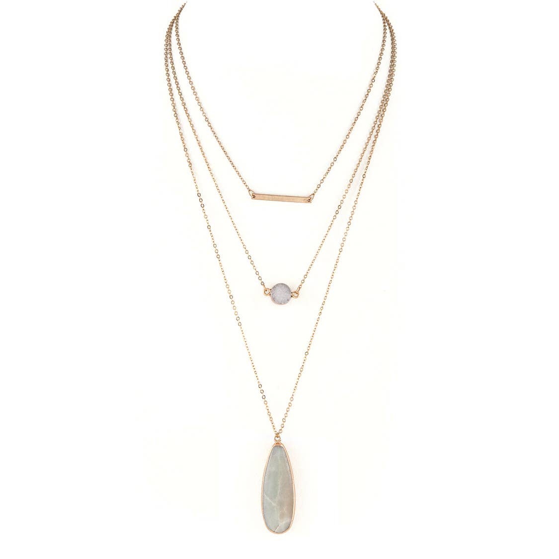 Druzy Genuine Stone Mix Layer Necklace