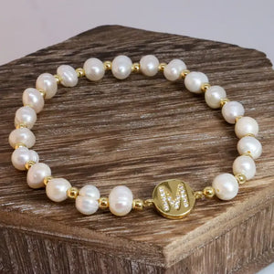 Pearl and Gold Letter Initial Bracelet