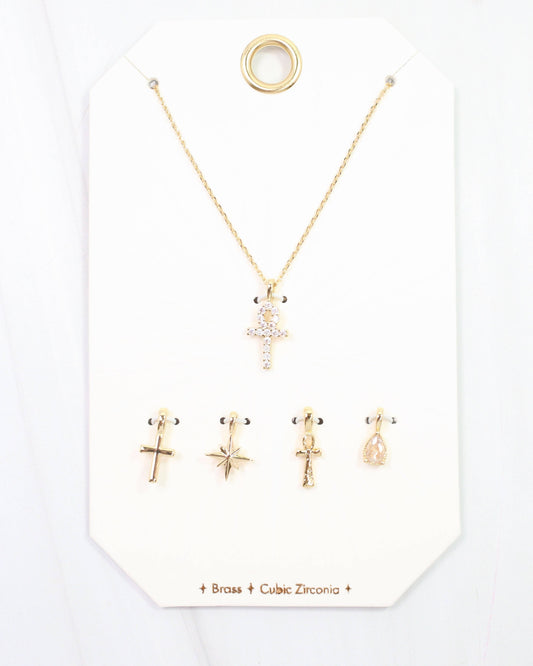 Ankh and Cross Charm Necklace Set Gold