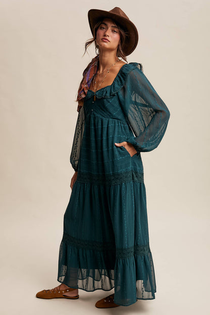 Diane Ruffle Trim Tiered Maxi Dress