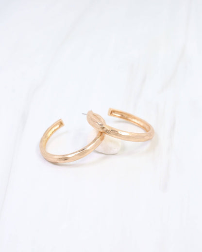 Hyde Park Hammered Hoop Earring Worn Gold: Default