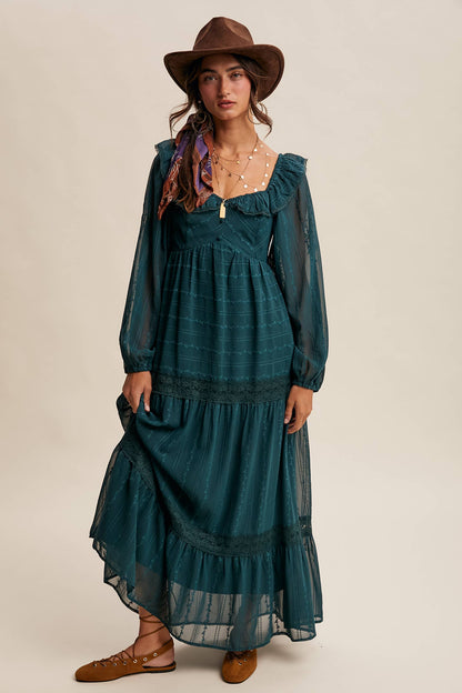 Diane Ruffle Trim Tiered Maxi Dress