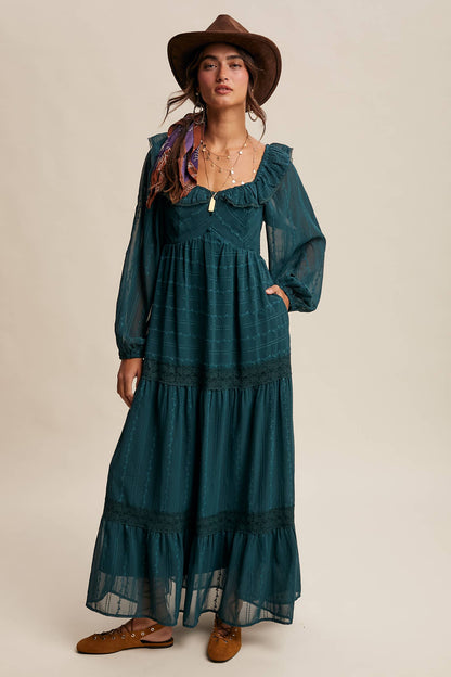 Diane Ruffle Trim Tiered Maxi Dress