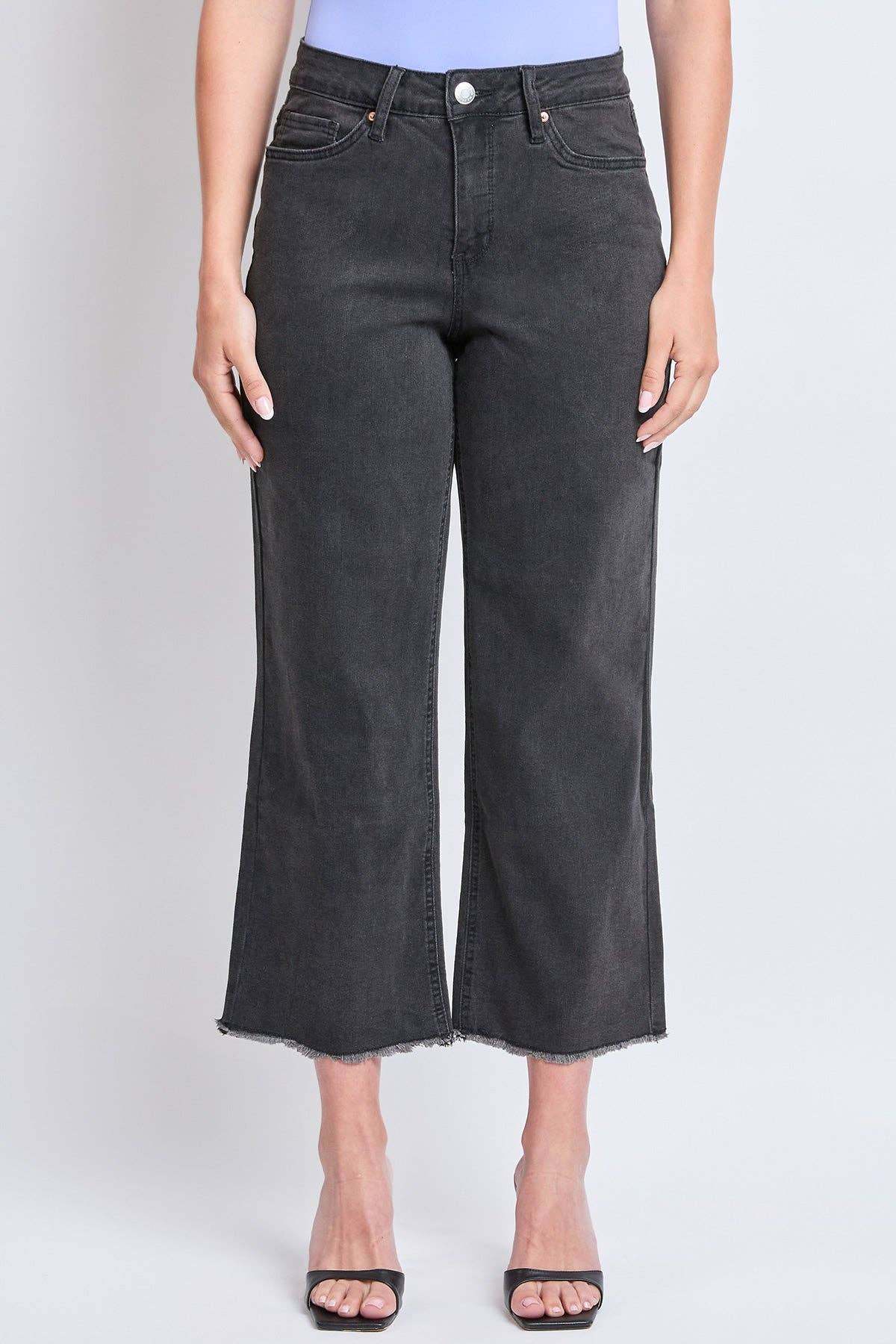 High Rise Wide Leg Crop Raw Hem Jean-Black