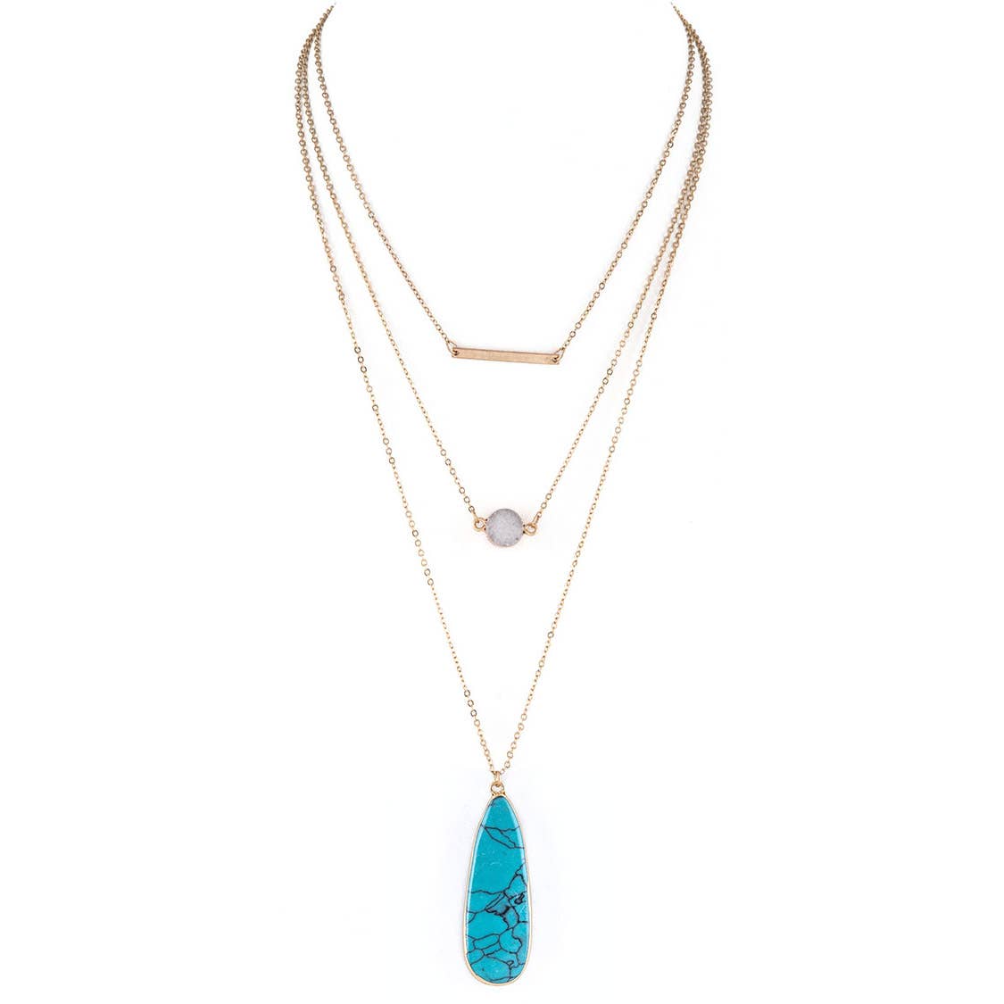 Druzy Genuine Stone Mix Layer Necklace