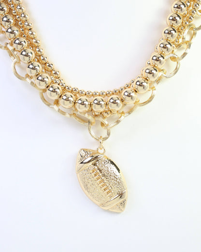 Bree Beaded Layered Necklace Football Gold: Default