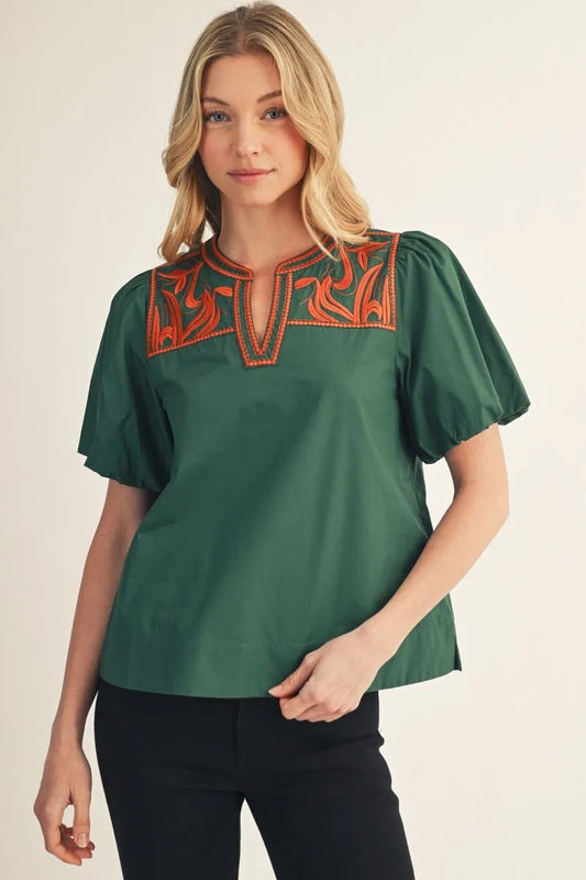 The Vita Green Embroidered Blouse