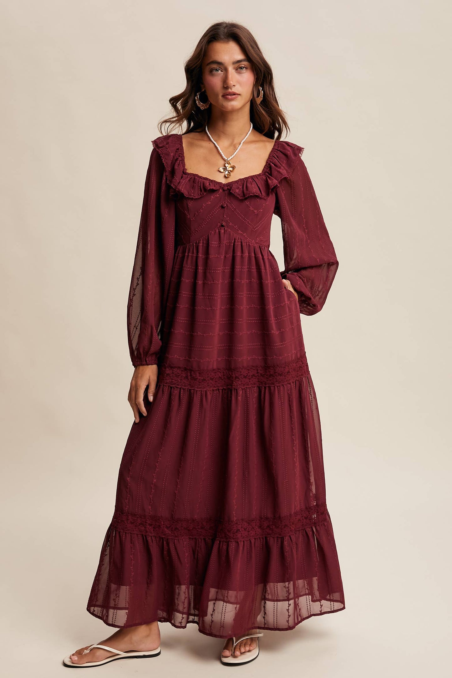 Diane Ruffle Trim Tiered Maxi Dress