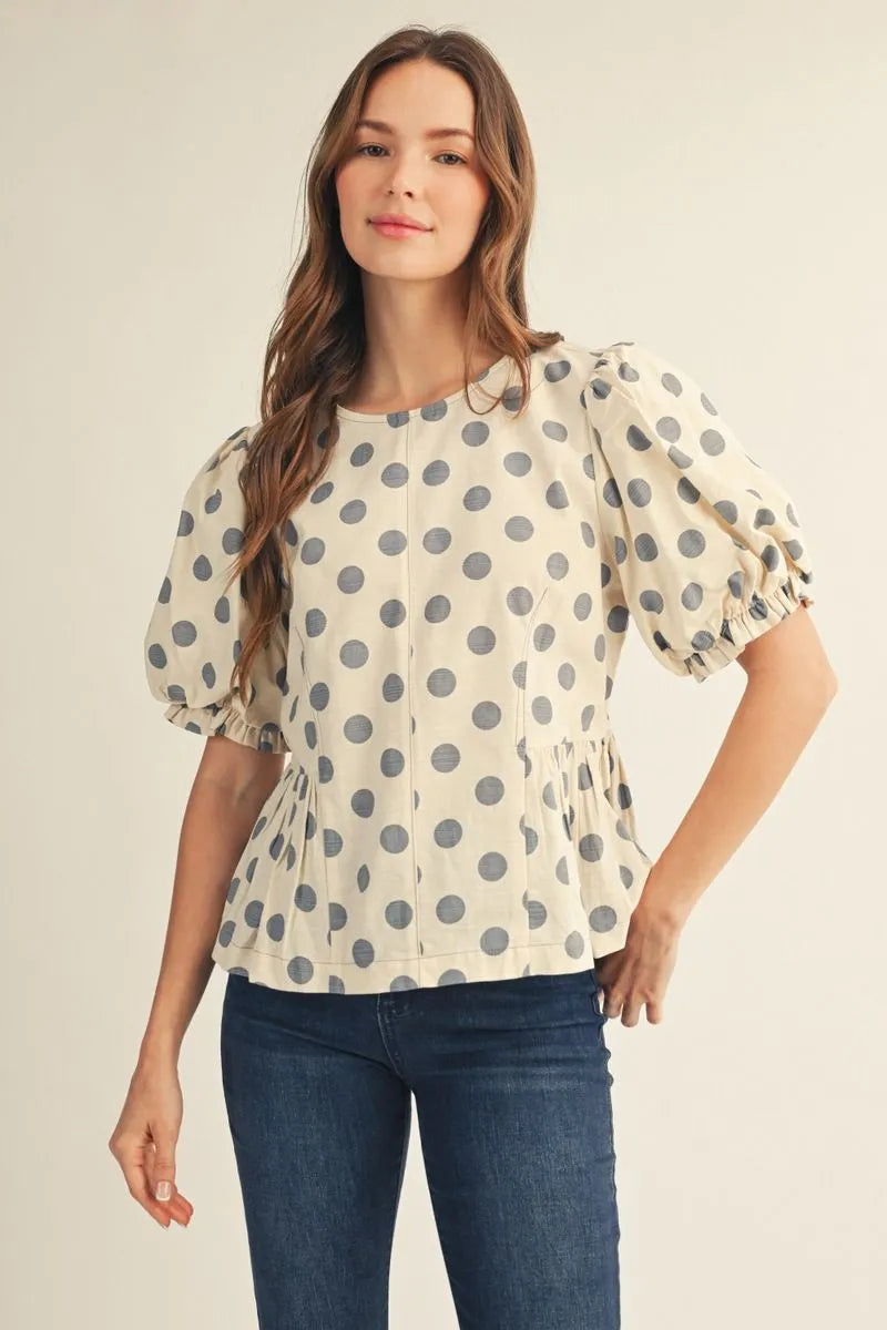 The Belle Polka Dot Denim Top