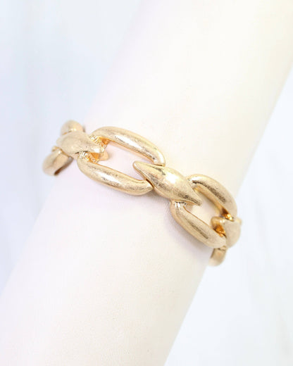 Lesley Link Stretch Bracelet Worn Gold: Default
