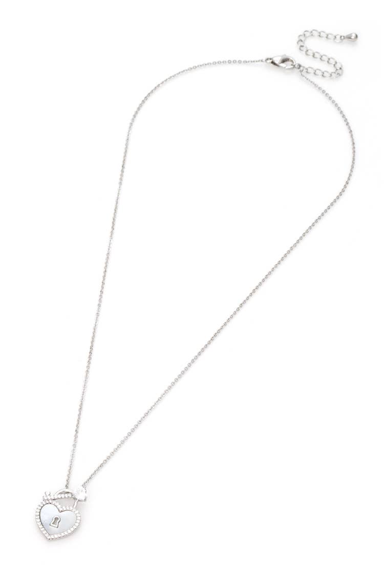 MOP CZ Key To The Heart Locket Pendant Necklace