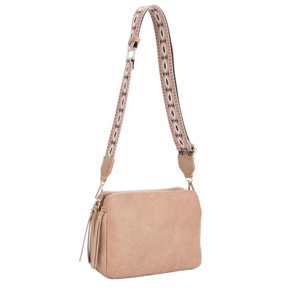 Nude Mila 3 Compartment Crossbody Bag With Guitar Strap
